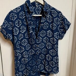 womens Floral Blue Button-Up Shirt